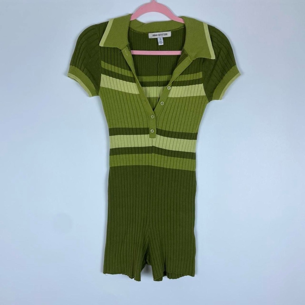 Urban Outfitters Green Striped Ribbed Romper